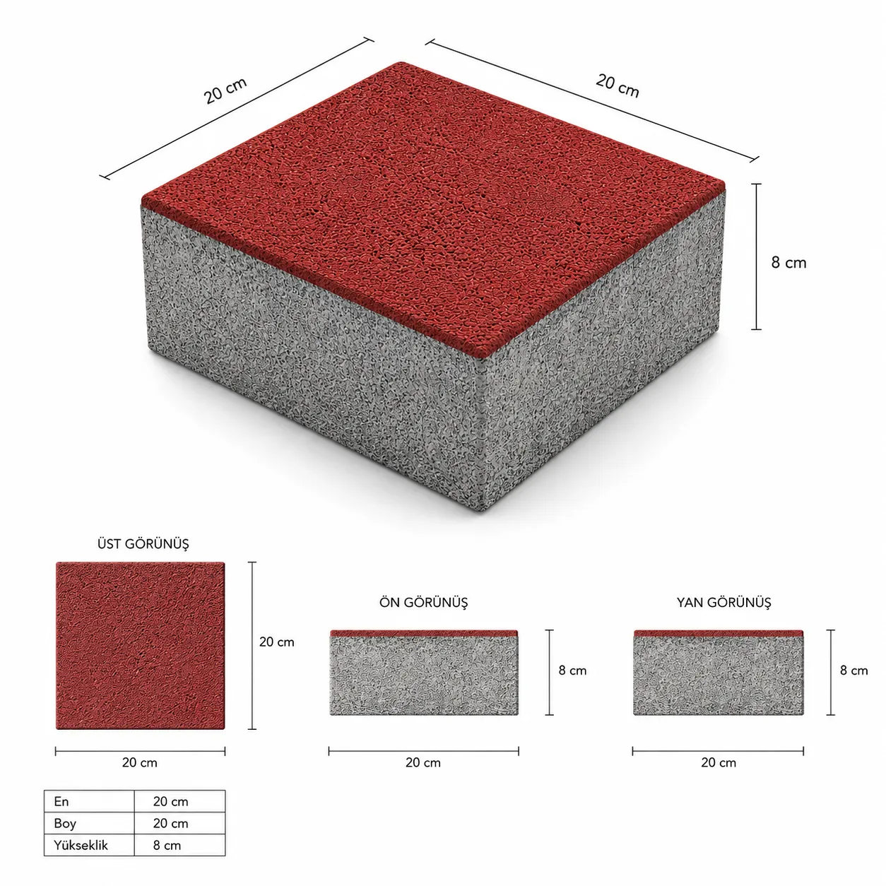 20x20 Parke Taşı teknik çizim